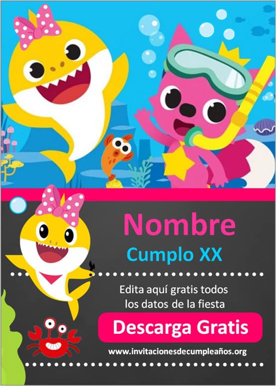 GRATIS] Invitación Baby Shark, Editable